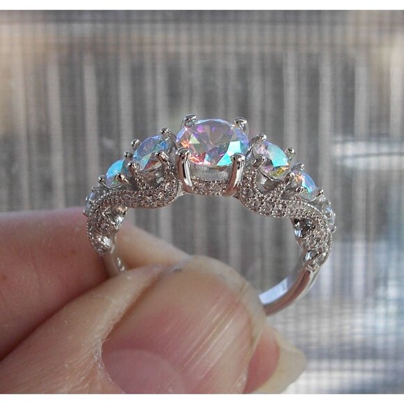 925 STERLING SILVER Simulated Mercury Mystic CZ Ring Round Cut - Picture 8 of 16